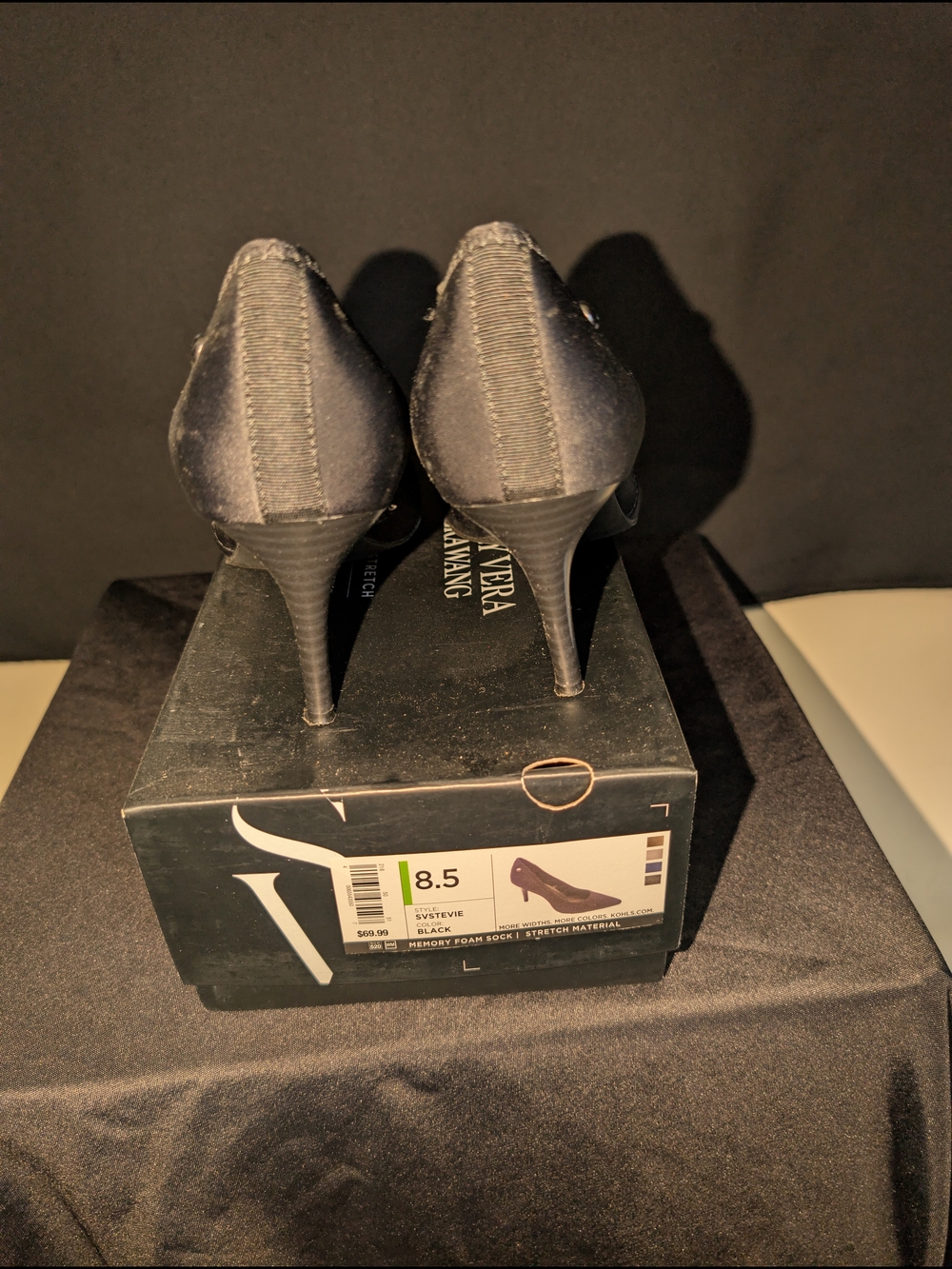 Vera Wang Black Stretch Satin Stiletto Pumps